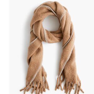 J Crew Women's Blanket Stitch Scarf Wool Blend Winter Soft Tan